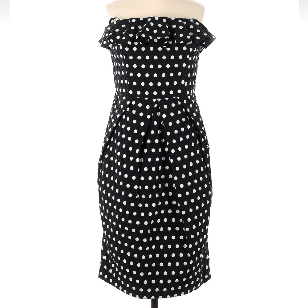 Vintage Maggy London Black & White Polka Dot Strapless Dress Retro Pinup Size 4
